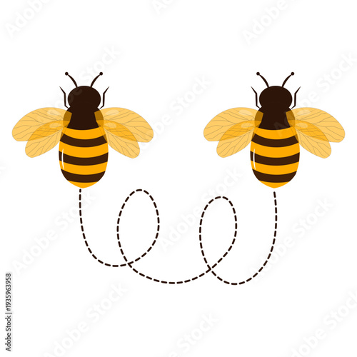 Cute Flying Bee with Dotted Trail Line