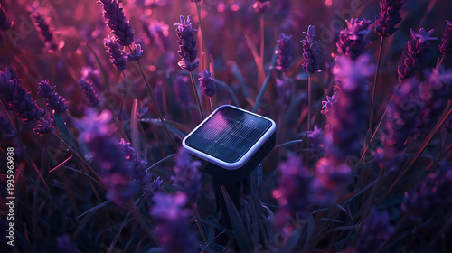 Wallpaper Mural Solar panel in a vibrant purple lavender field at sunset Torontodigital.ca