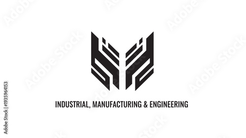 A sleek black vector logo featuring a stylized emblem with industrial, manufacturing and engineering text on a clean white background, conveying modernity and technical expertise.