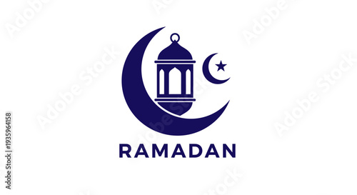 Ramadan lantern, crescent moon, and star icon on white background