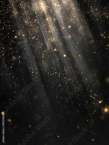 Golden Sparkle Particles and Light Rays: Festive Abstract Background