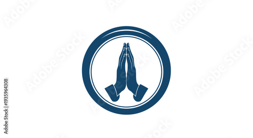 Namaste Gesture Icon, Praying Hands Symbol, Respect and Greeting in Circle