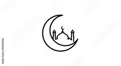 Islamic Crescent Moon and Mosque Silhouette Icon
