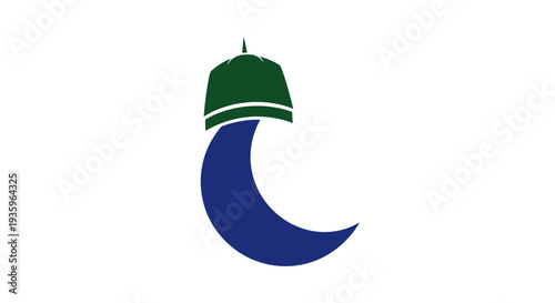 Abstract crescent moon shape with green cap on white background
