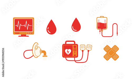 Medical emergency icons for healthcare and first aid concepts