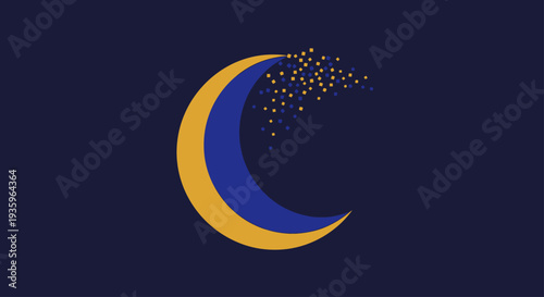 Abstract Crescent Moon Dissolving into Stars on Dark Blue Background