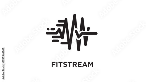 A sleek black vector logo for FITSTREAM, featuring a modern abstract symbol on a white background, representing fitness and technology