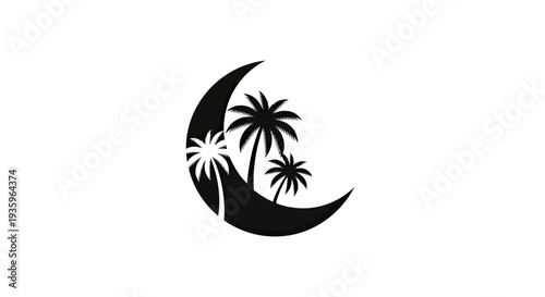 Crescent Moon with Palm Trees Silhouette
