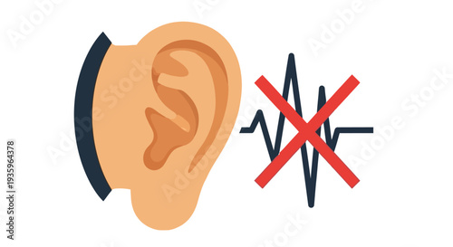 Illustration depicting deafness with an ear and blocked sound waves