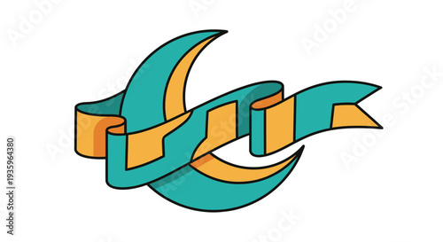 Abstract Teal and Orange Ribbon Banner Swirl