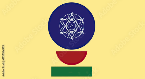 Abstract Geometric Design with Circular Symbol and Geometric Shapes