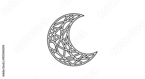 Geometric Crescent Moon Outline Illustration