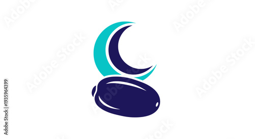 Stylized Crescent Moon and Olive Icon - Abstract Healthcare and Wellness Symbol