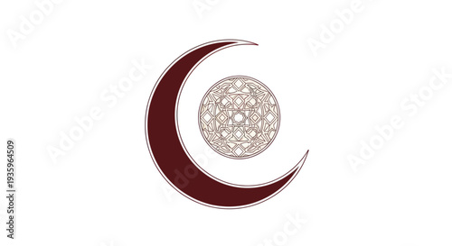 Islamic Crescent Moon and Geometric Star Pattern