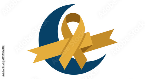 Gold Ribbon and Crescent Moon Logo Symbol