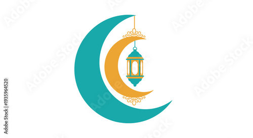 Ramadan Crescent Moon with Lantern - Islamic Holiday Icon