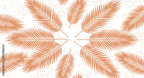 Tropical Palm Leaf Pattern, Beige and White, Abstract Nature Background