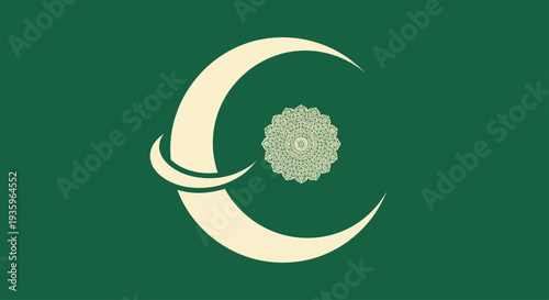 Green flag with crescent moon and star emblem, Islamic symbol, cultural representation