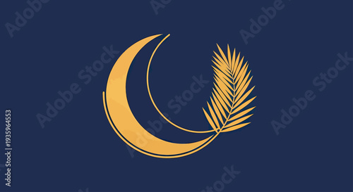Golden Crescent Moon and Palm Leaf Emblem
