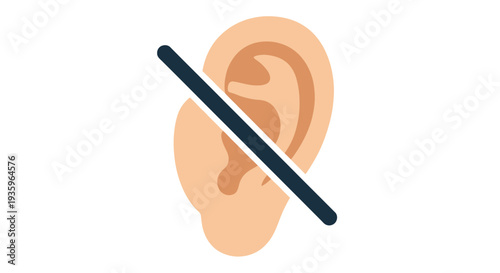 Illustration of an ear with a diagonal line signifying silence or hearing loss