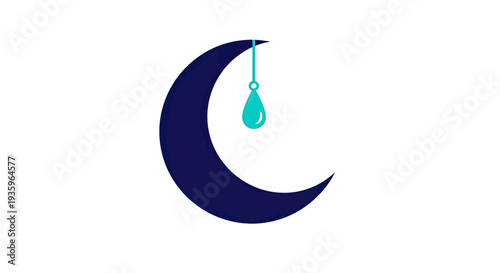 Crescent moon with a hanging water drop icon