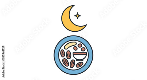 Ramadan Iftar Meal with Dates, Moon, and Star Icon