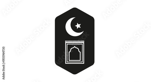 Islamic Prayer Mat and Crescent Moon Icon: Muslim Worship and Faith Symbol