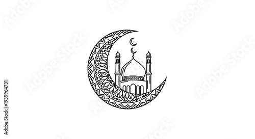 Ramadan Moon and Mosque Illustration