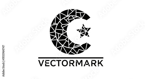 Crescent Moon and Star Abstract Geometric Logo Design