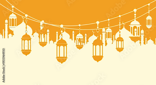 Ramadan Lanterns Hanging Festive Islamic Celebration Orange Background