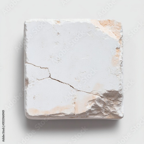 Cracked white plaster block: minimal rustic stone texture