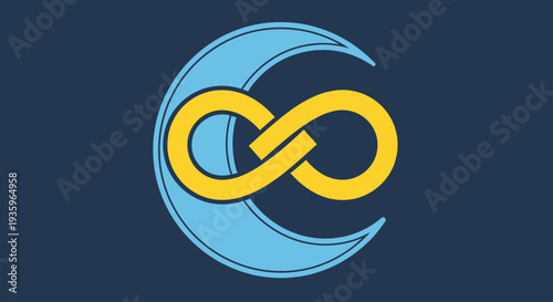Infinite Loop Crescent Moon Symbol on Dark Blue Background