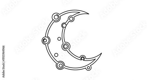 Crescent Moon Icon with Decorative Circles and Dots