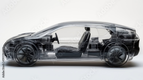 Clear transparent car model showing interior components