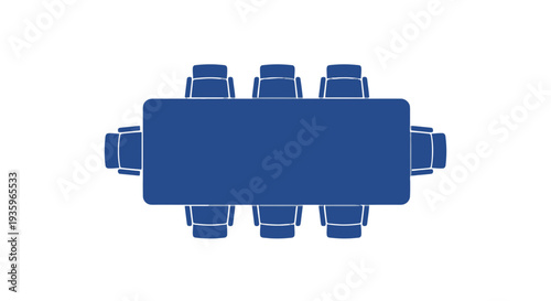 Blue Rectangular Table with Six Chairs.