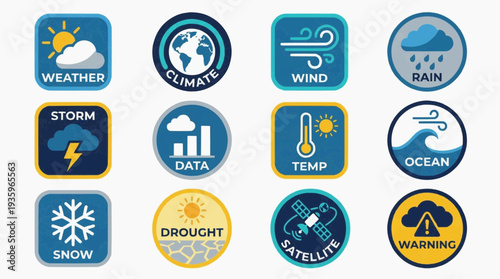 Celebrating World Meteorological Day with a Metrology Icon Set Featuring Weather, Climate, Wind, Storm, and Temperature Symbols