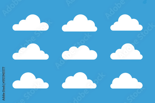 White fluffy clouds on blue sky background for weather forecast icons