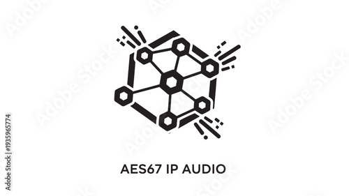 A modern black vector graphic depicting the AES67 IP audio logo, representing network audio technology on a clean white background, ideal for tech and audio-related projects.