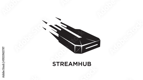A sleek black vector logo of Streamhub with a motion blur effect, conveying speed and dynamism, on a clean white background.