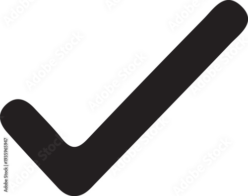 A large black checkmark on a white background