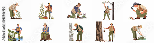 Diverse Botanists and Naturalists Exploring, Studying, and Documenting Nature: Plants, Fungi, Insects, and Ecosystems in Outdoor Environments.