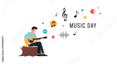 Vector illustration of man playing guitar on Music Day