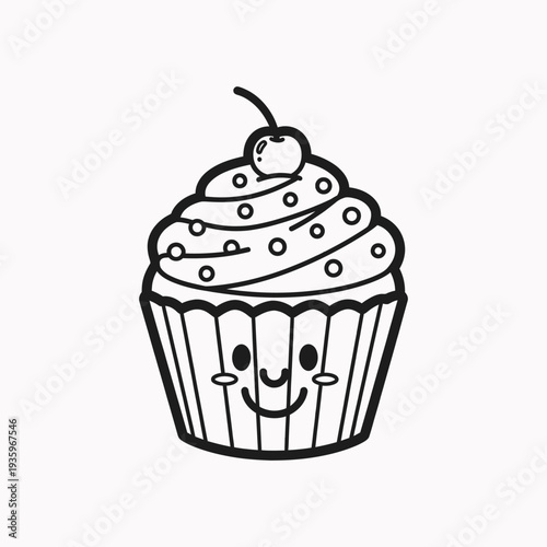 Happy cartoon cupcake with cherry.