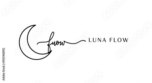 Elegant Crescent Moon and "Luna Flow" Text Logo - Minimalist Design