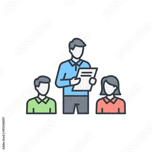 Business consultant presenting documents to clients during a meeting.