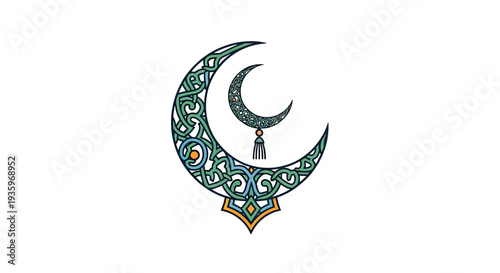Islamic Crescent Moon Symbol with Celtic Knot Pattern