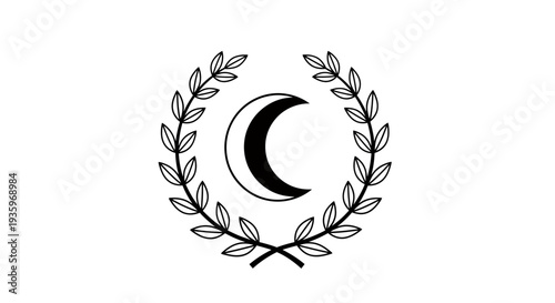 Crescent Moon in Laurel Wreath Emblem