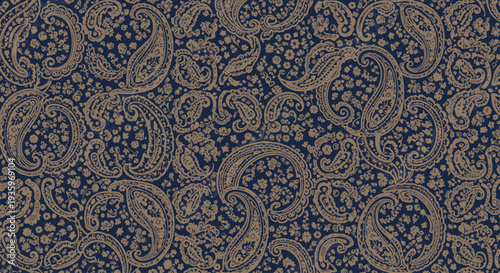 Paisley Pattern - Dark Blue and Gold Floral Textile Design