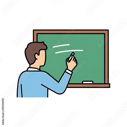 Teacher writing lesson on classroom chalkboard.