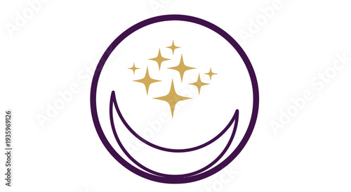Celestial Crescent Moon and Stars Icon